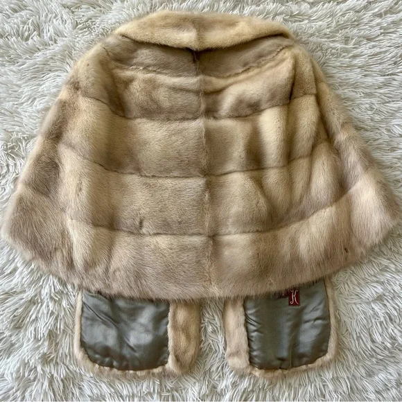 Vintage Famous-Barr Mink Fur Stole Shawl Capelet Coat Jacket Beige Honey Brown - Picture 8 of 12